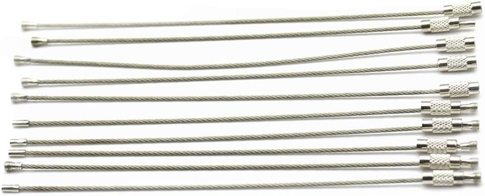 5 Pcs Stainless Steel Wire Keychain Screw Lock Cable Ring 10cm – Heavy Duty Outdoor Hiking Key Ring