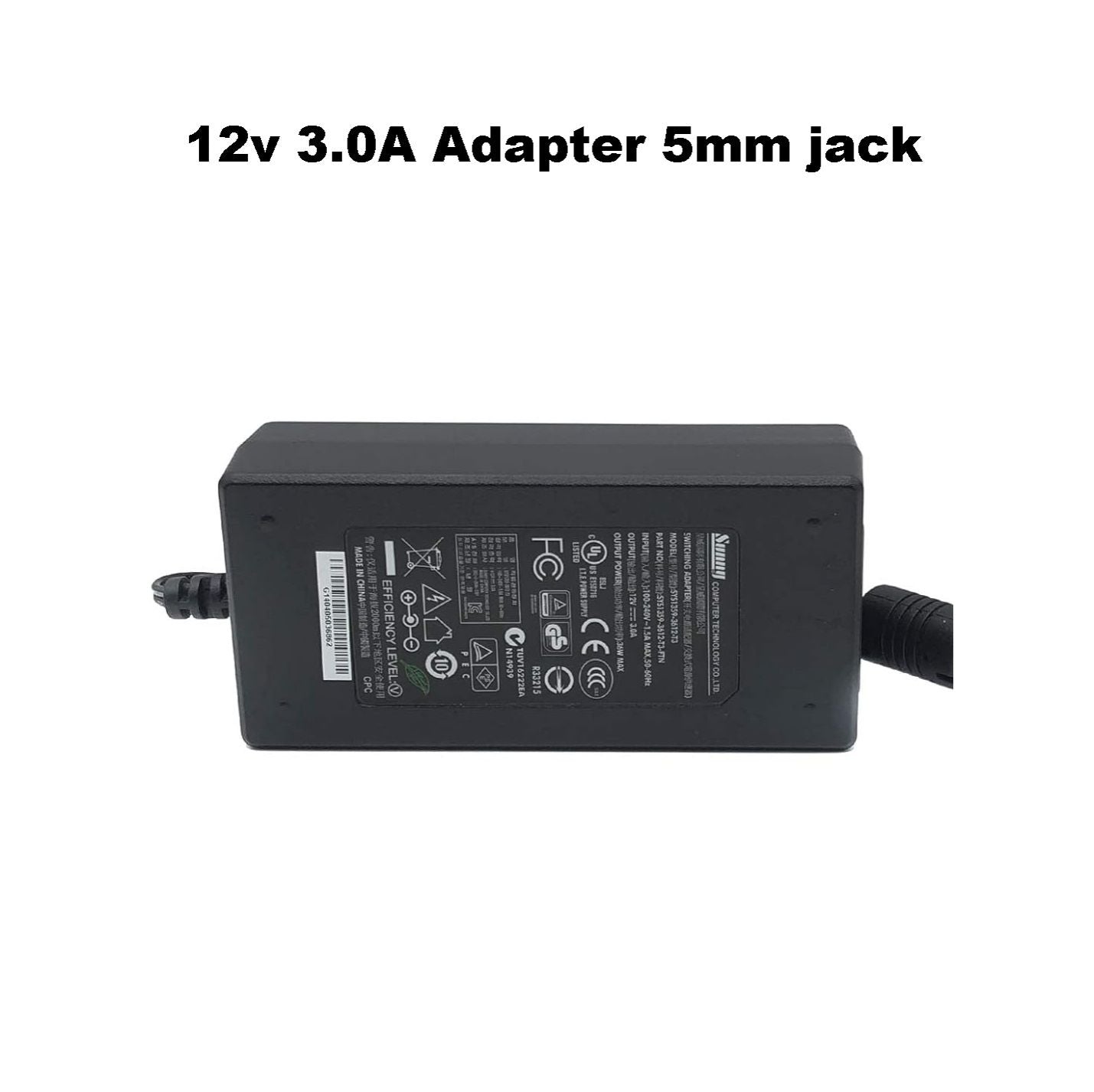 12V 3A Power Adapter with 5mm DC Jack – 100-240V AC Input, 12V 3A Power Adapter with 5mm x 3.5mm Center Pin DC Jack – AC 100-240V | Stable DC Power Supplycm Cable, Stable DC Power Supply