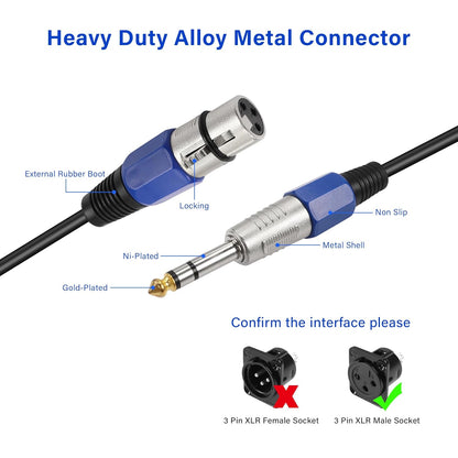 1/4" to XLR Cable,XLR 3 Pin Female to 6.35mm TRS Male Balanced Microphone Cable for Microphone, Mixer, Speaker（0.3M/1FT）