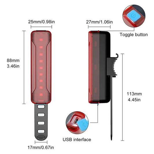 USB Rechargeable Bike Tail Light 9 LED High-Brightness, IPX5 Waterproof Rear Bicycle Light with 5 Modes, Cycle Light, Rare Light, Tail Light, Led, Back Light,  USB Charger, DC Light, Cycling, Cycle Accessories