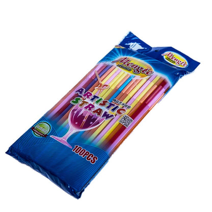 Mengte 100 Pcs Artistic Straws Flexible Colorful Straws Plastic Straws Bendable Reusable Multicolor Flexible and Colorful