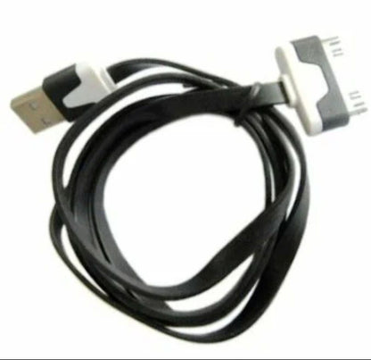 30-Pin USB Charging Cable for iPhone 4 / 4S – Flat Design Fast Sync & Charge Cable (Black, Durable Data Cable)