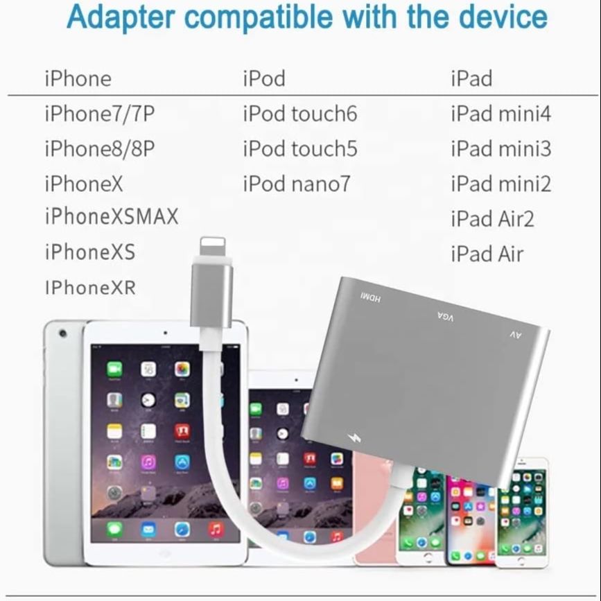 Apple to hdmi Lightning to HDMI VGA Audio Multiport Adapter Cable for ipad iphone Compatible