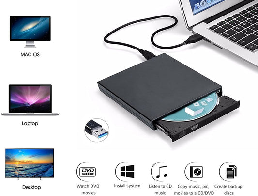 USB 2.0 Type External 8X DVDRW DVD CD RW ROM M-Disc Burner Writer Drive Windows PC MC Box Super Multi Laptop Desktop Tray Loading Portable Enclosure Housing Slim Caddy Case Software Support