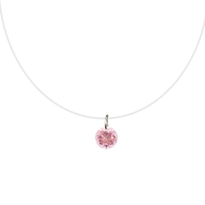 Pink Zircon Invisible Pendant Transparent Fishing Line Necklace