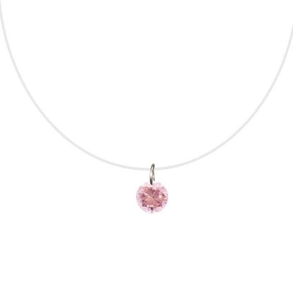 Pink Zircon Invisible Pendant Transparent Fishing Line Necklace