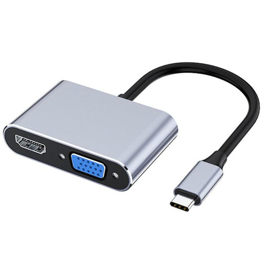 USB type c hdmi vga adapter Type C to HDMI VGA USB3.1 Thunderbolt 3 to VGA HDMI 2 in 1 Simultaneous Display 4K Resolution High Speed Transfer Compatible with MacBook/mobile/Tabletpc