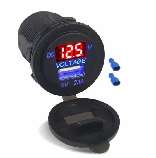 DC 12V 24V Volt Meter (blue) LED Digital Display Waterproof Voltmeter Voltage Meter with 5V 2.1A USB Car Charger