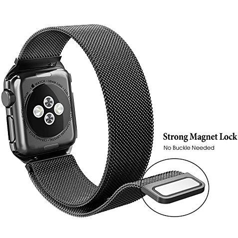 Smart Watch Strap 42mm Stainless Steel Mesh Milanese Loop Magnetic Replacement Wrist Band Metal Protective Case i watch Series 3 Series 2 Series 1 Black