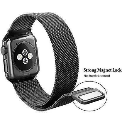 Smart Watch Strap 42mm Stainless Steel Mesh Milanese Loop Magnetic Replacement Wrist Band Metal Protective Case i watch Series 3 Series 2 Series 1 Black