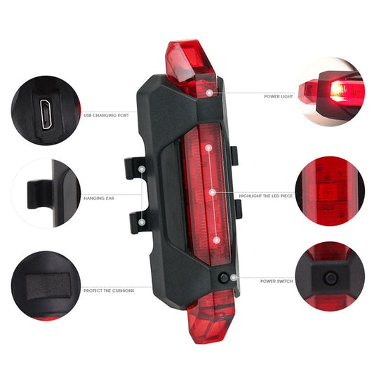 Bicycle Lights, 5 Sharp LED,Long Back Up, Premium A One Quality, Outdoor waterproof strobe emergency LED lights, 4 flash modes, USB charging, portable car safety bicycle lights