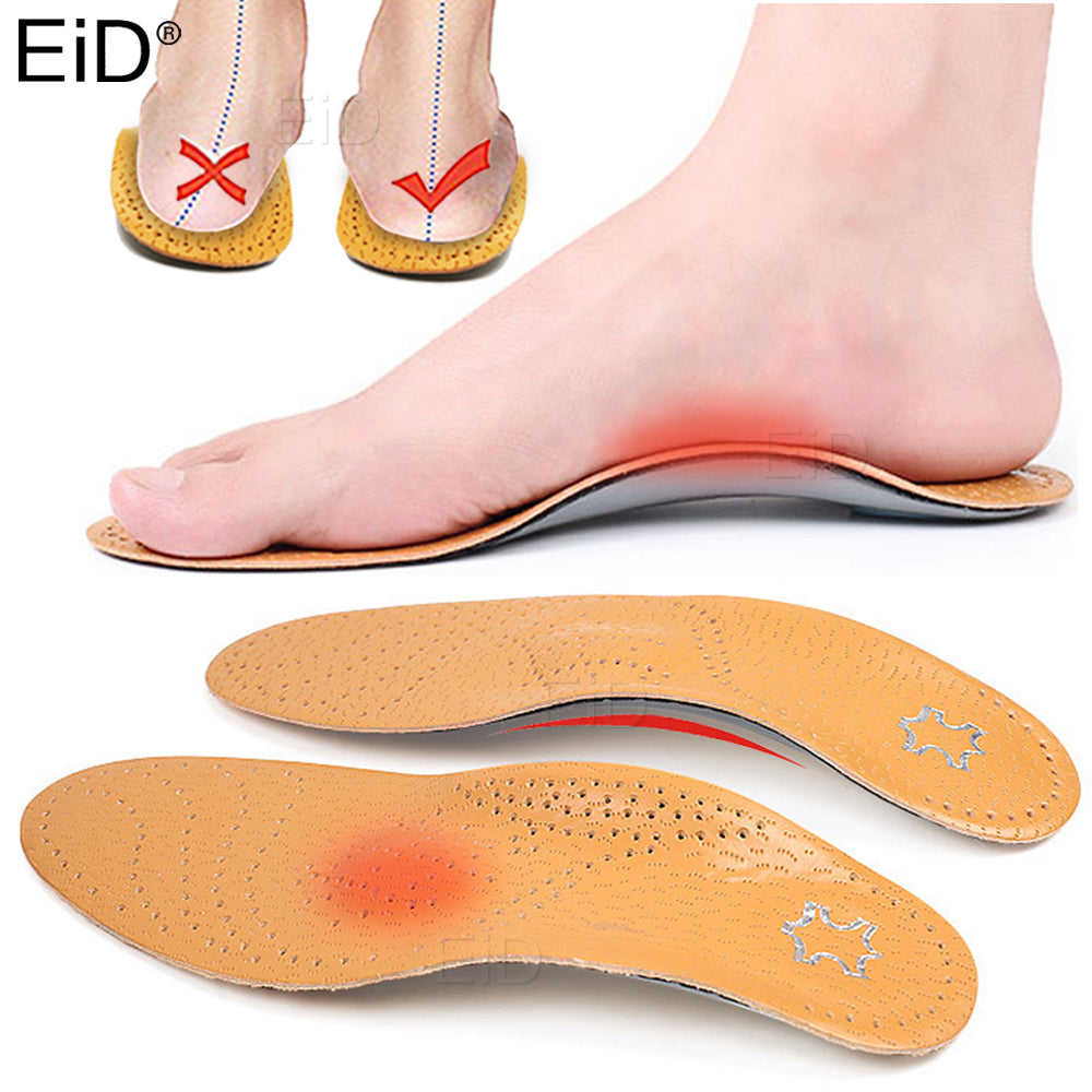 EID High quality Leather orthotic insole for Flat Feet Arch Support orthopedic shoes sole Insoles for feet men and women OX Leg