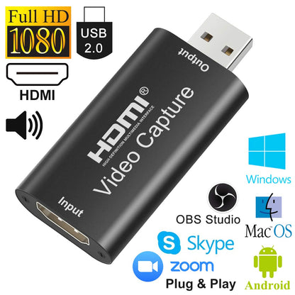 Video Recording Card Capture Card HDMI USB Adapter, 4K HDMI Capture Card HDMI Video Capture USB 2.0 1080P for Gaming, Streaming TV, Recorder Live Streaming Video for Windows Mac OS