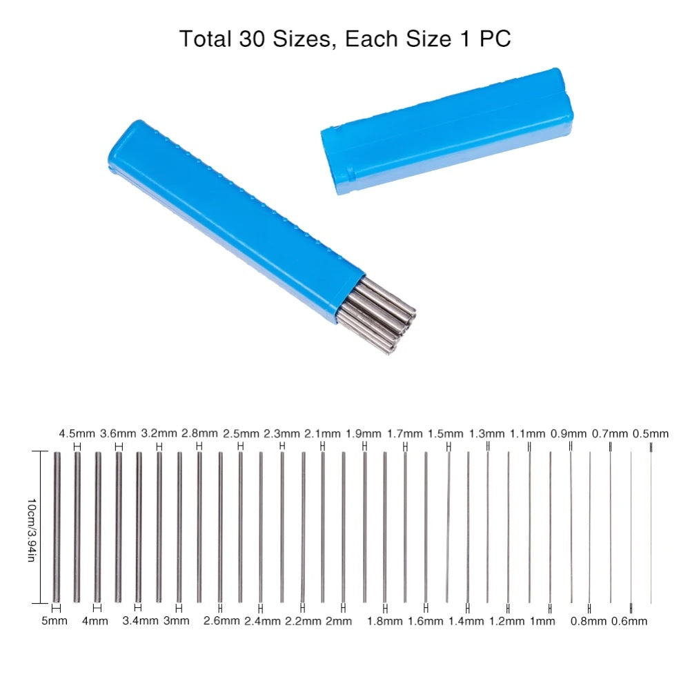 30Pcs Stainless Steel Solid Rods Wire Core 0.5 mm to 5 mm for Jeweler Length 10cm Jumps Rings Jewelry Making O Ring Tools Round Rod
