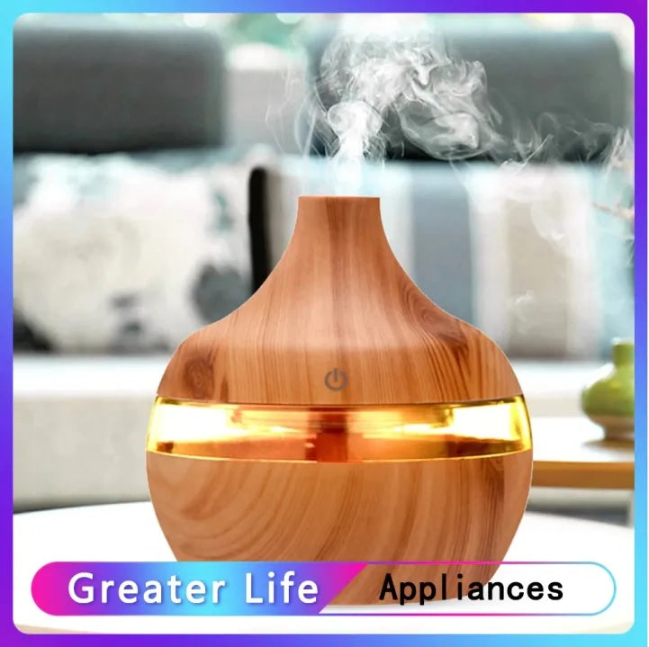 Mini LED Ultrasonic Humidifier – 300ML | Cool Mist | USB Powered | Multicolor Night Light | Light Wood Grain,