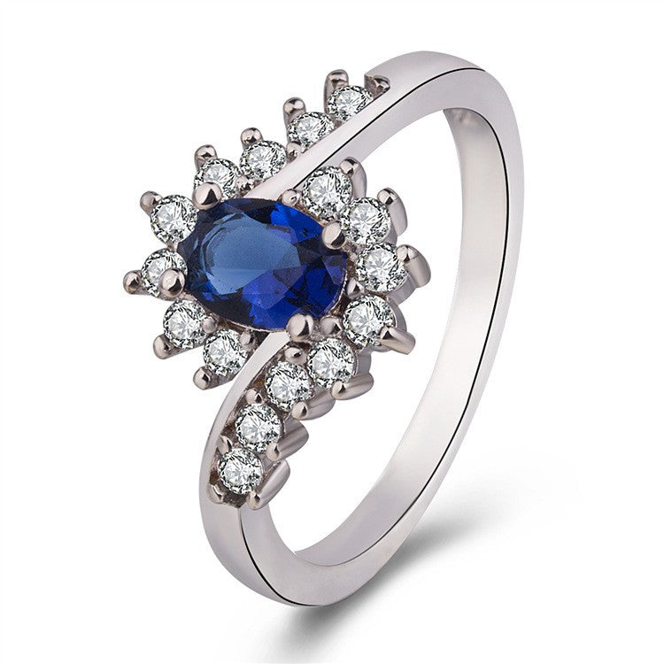 European and American popular zircon inlaid royal Stone 925 silver-plated white gold ring simple and generous oval center Long Life Coating Premium Quality Ring Best For Gift and Self Use
