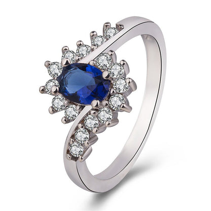 European and American popular zircon inlaid royal Stone 925 silver-plated white gold ring simple and generous oval center Long Life Coating Premium Quality Ring Best For Gift and Self Use