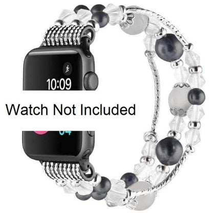 new fashion I Watch Band, Fashion Handmade Elastic Stretch Faux Pearl Bracelet Replacement Women Girls iWatch Bands Strap for I Watch Series 3/2 / 1 38mm -  Black Gray