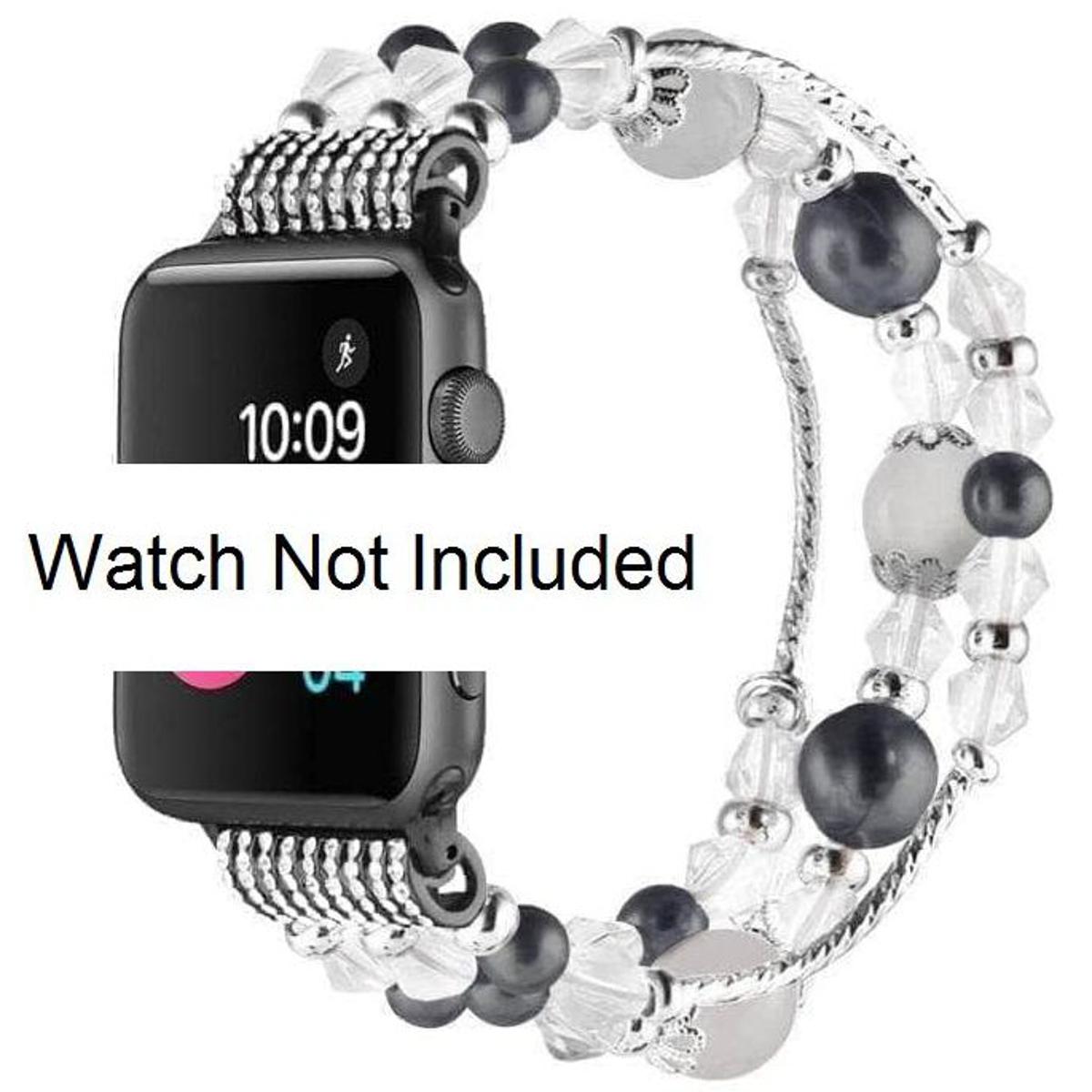 new fashion I Watch Band, Fashion Handmade Elastic Stretch Faux Pearl Bracelet Replacement Women Girls iWatch Bands Strap for I Watch Series 3/2 / 1 38mm -  Black Gray