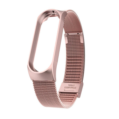 Strap Belt For Xiaomi Mi Band 3/4 Universal Metal Stainless Steel Buckle Milanese Watch Band(Rose Pink)