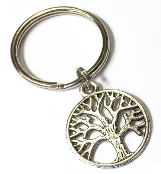 Tree of life keychain All Metal Antique Silver Family Gift Key Ring