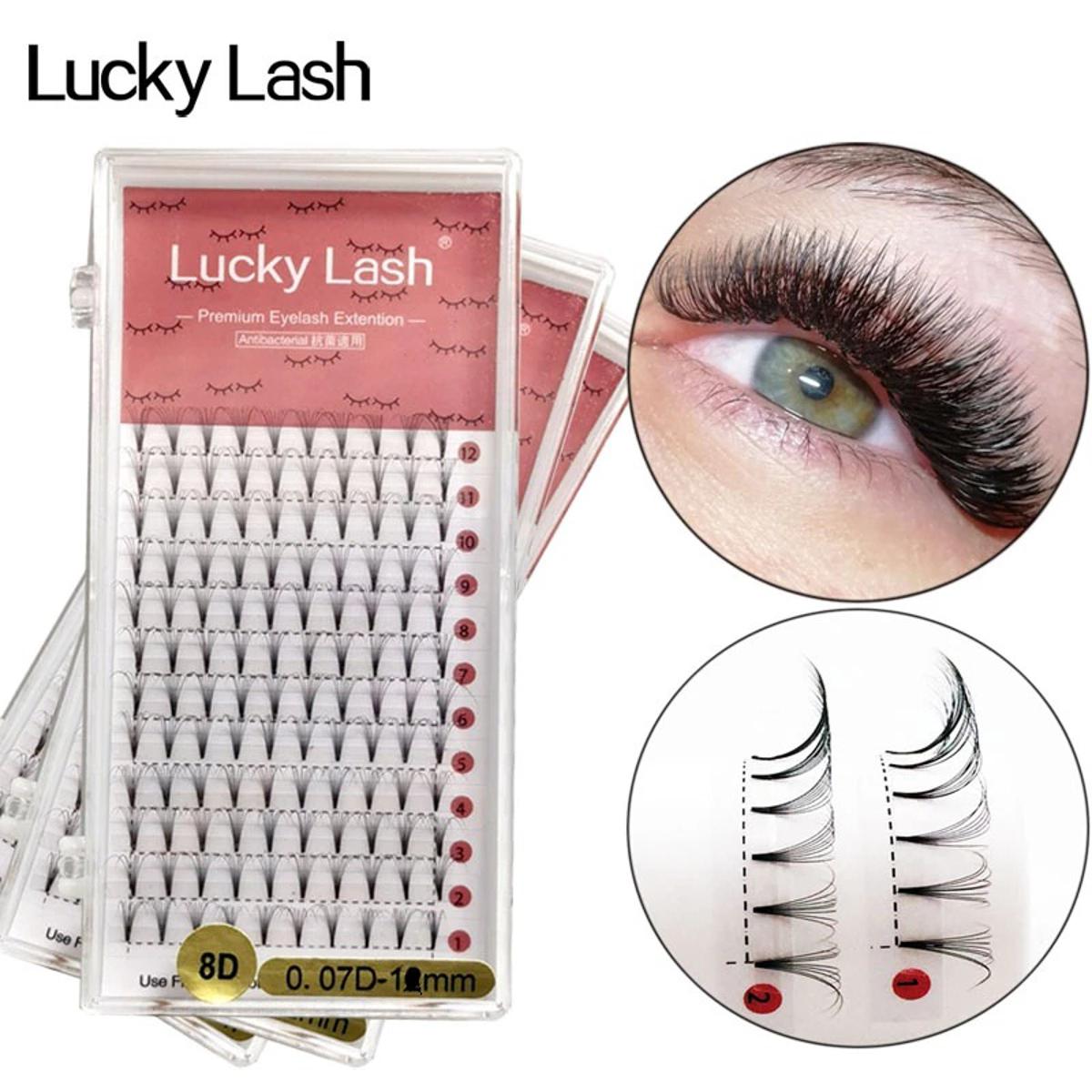 LUCKY LASH 0.07 D Curl Premade Russian Volume Fan 8D 10mm Eyelashes Short Stem， Lash Eyelash Extensions indivudal false Lash box 12 Row