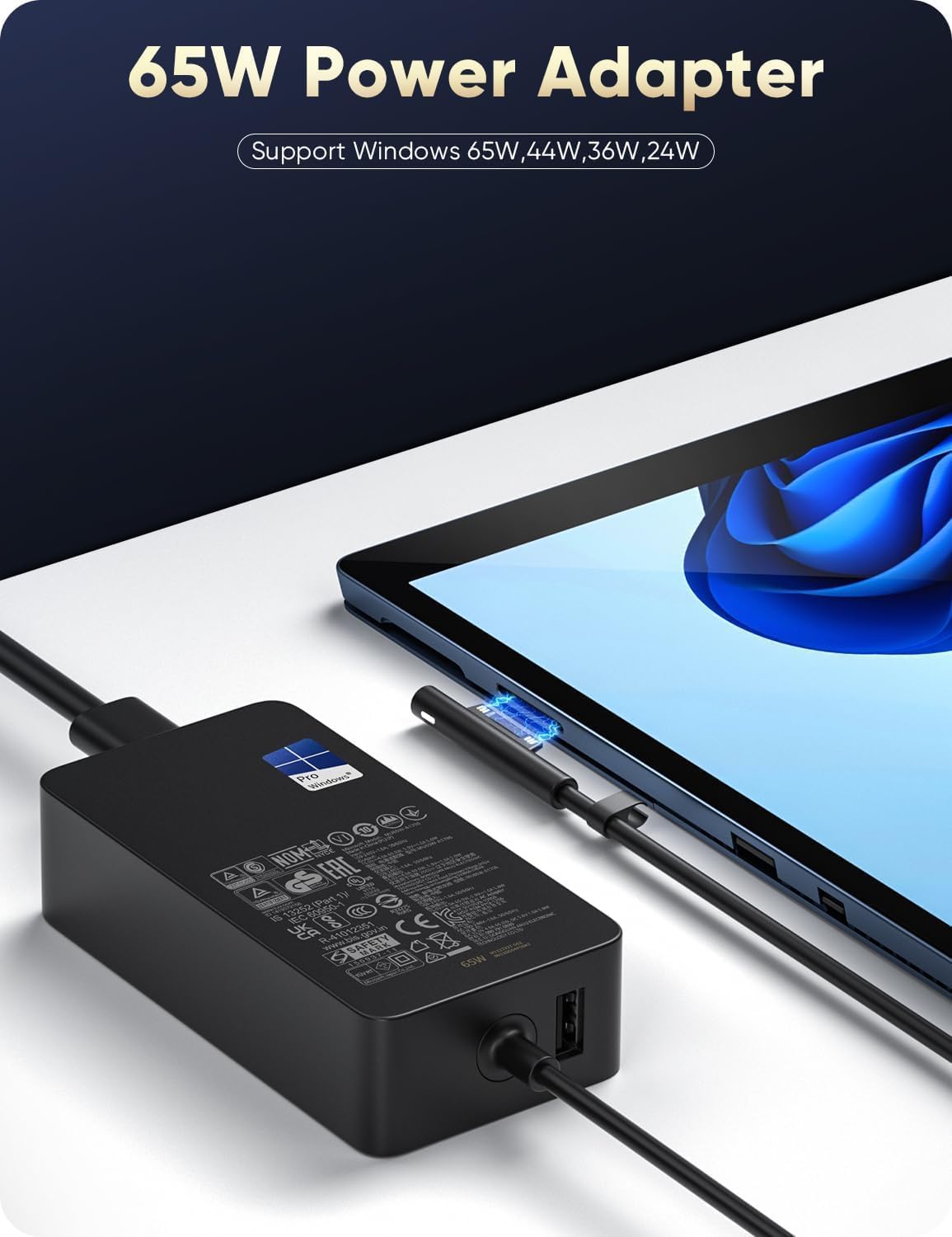 Surface Pro Charger,65W Microsoft Surface Charger for Surface Pro 3/4/5/6/7/7+/8/9, Surface Laptop 1/2/3/4/5/6/7, Surface Go1/Go2/Go3, Surface Book 1/2/3, Surface LaptopGo 1/2/3, Surface Laptop Studio