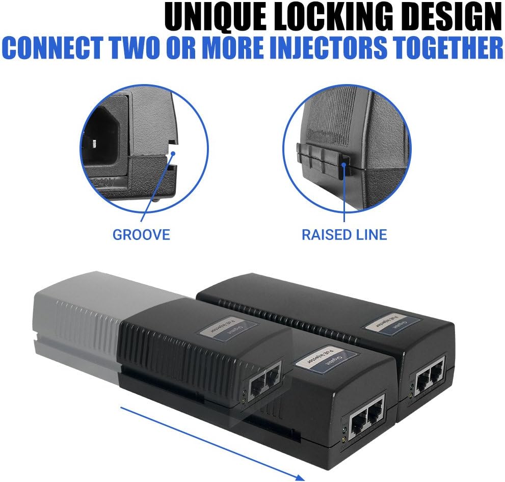 Gigabit 52V 30W PoE+ Injector IEEE 802.3at – Single Port Power over Ethernet Adapter for IP Cameras, Access Points & VoIP