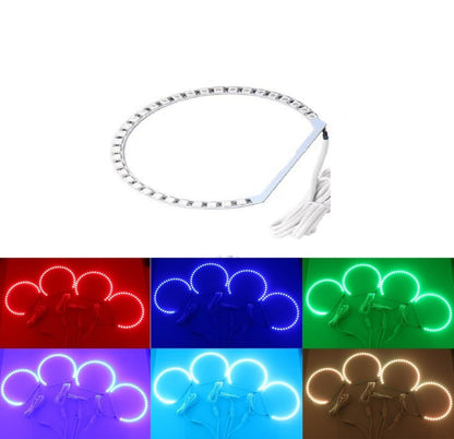 4 PCS 131MM RGB LED Angel Eye Halo Rings for BMW E46 E38 E39 3/5/7 Series – 5050 SMD Multi-Color Headlight Kit with IR Remote Control (16 Colors)