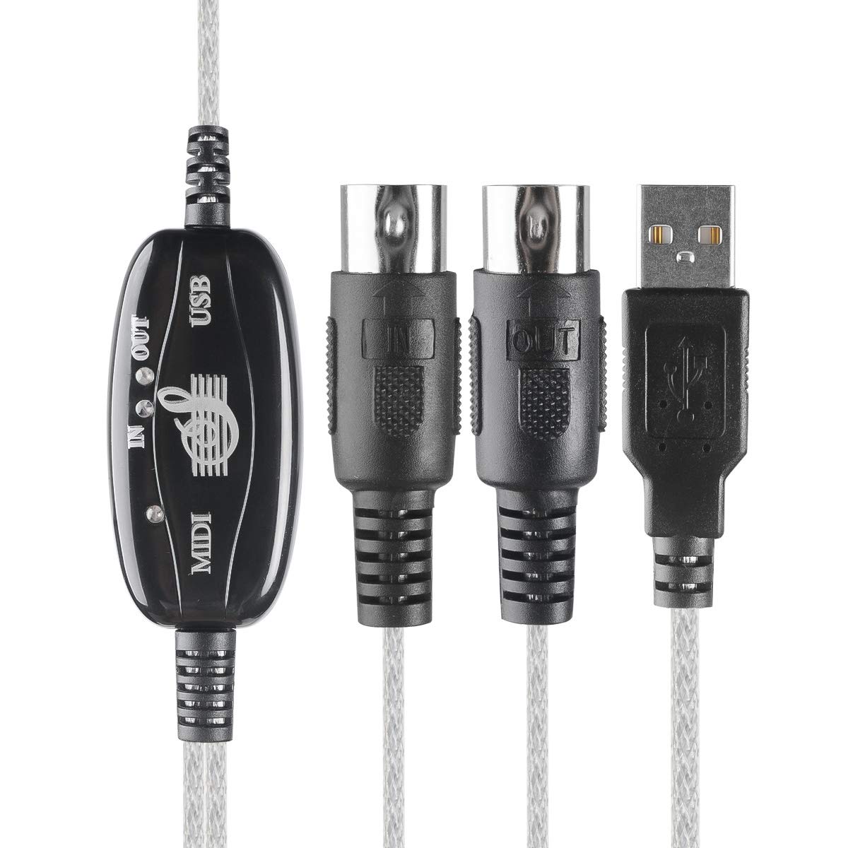 USB to MIDI Converter Cable 2 in 1 PC to Music Synthesizer Studio Keyboard Interface Wire Controller Cable Adapter Cord 16 Channel Supports Windows Laptop