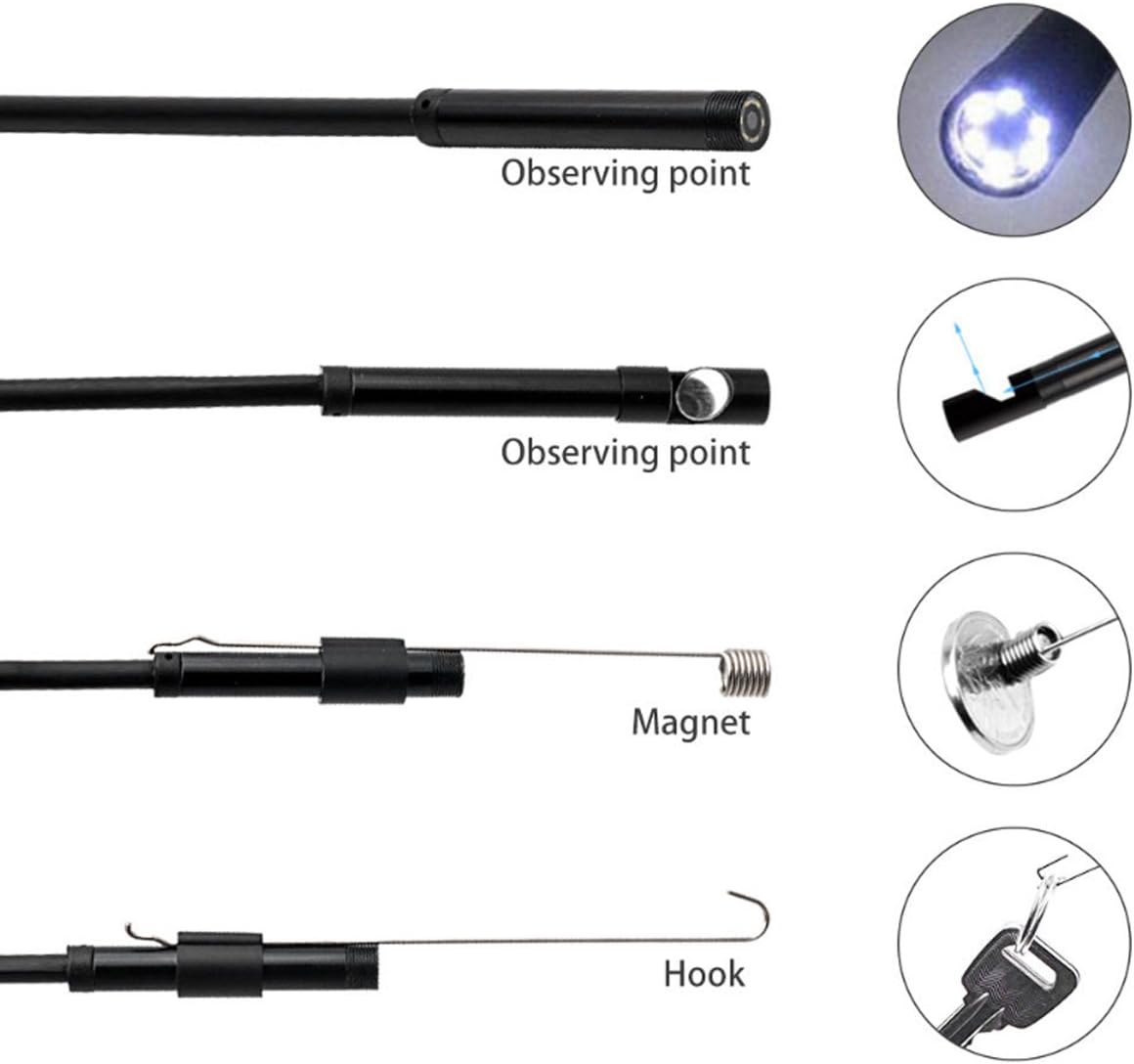 2M WiFi Inspection Camera – 8mm Lens • 5m Rigid Cable • 2.0MP HD • IP67 Waterproof • 6 LEDs • iPhone/Android/PC Compatible