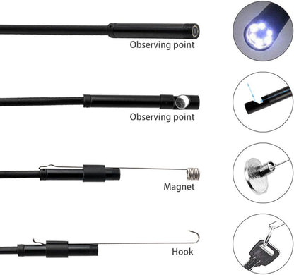 2M WiFi Inspection Camera – 8mm Lens • 5m Rigid Cable • 2.0MP HD • IP67 Waterproof • 6 LEDs • iPhone/Android/PC Compatible