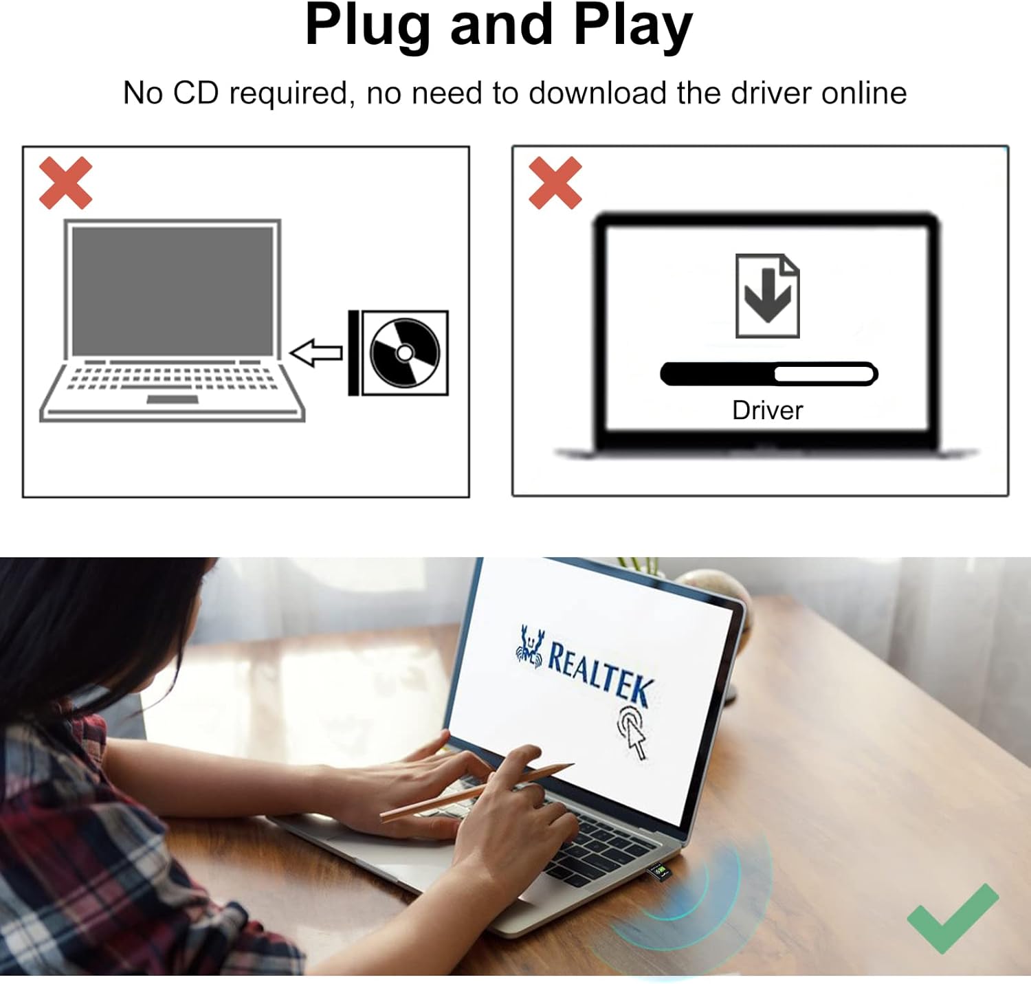 600Mbps Dual Band USB WiFi Adapter | 2.4GHz &amp; 5GHz Wireless Network Receiver | USB 2.0 | Driver-Free Plug &amp; Play | Universal External Network Card