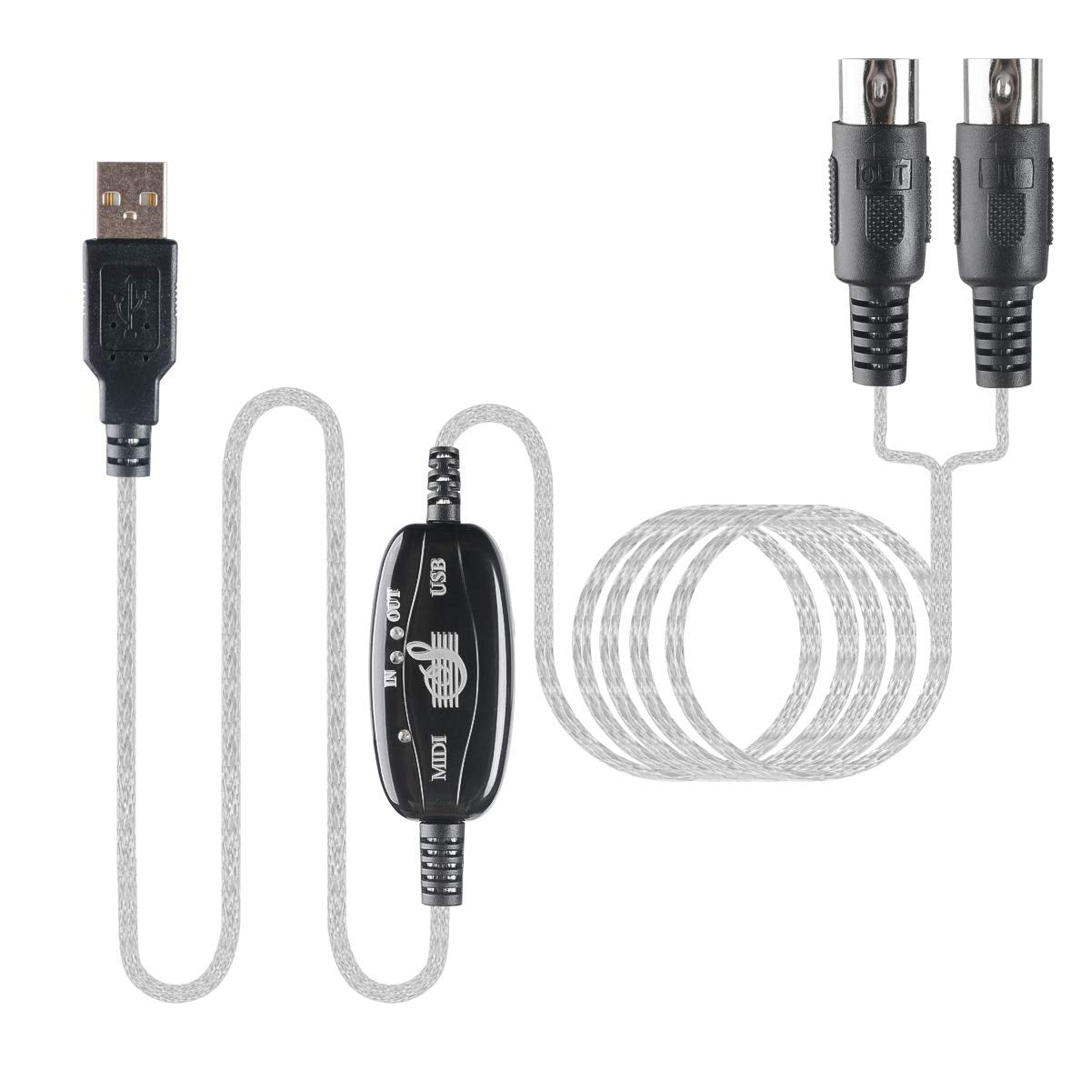 USB to MIDI Converter Cable 2 in 1 PC to Music Synthesizer Studio Keyboard Interface Wire Controller Cable Adapter Cord 16 Channel Supports Windows Laptop