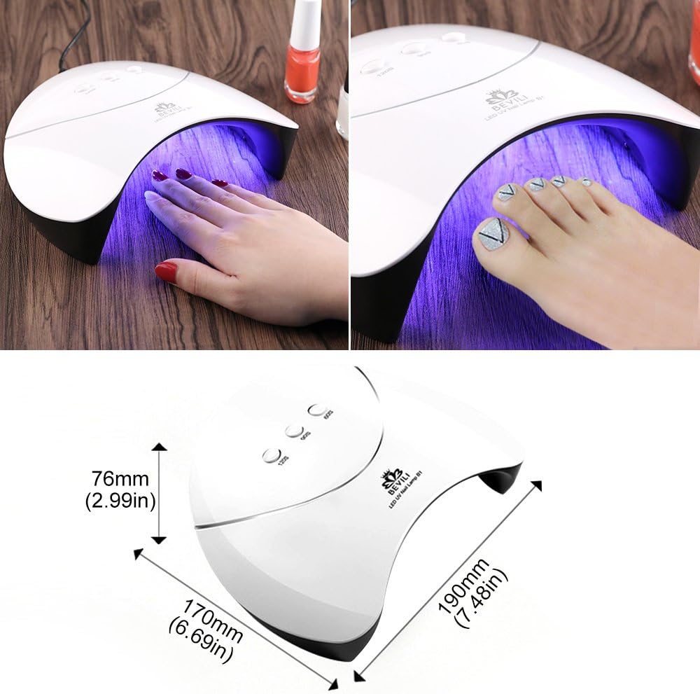 Nail Lamp, Bevili 36W LED UV GEL Nail Dryer Curing Lamp with 60s/90s/120s Timer, Portable Nail Manicure Machine with Automatic Sensor for Fingernail & Toenail