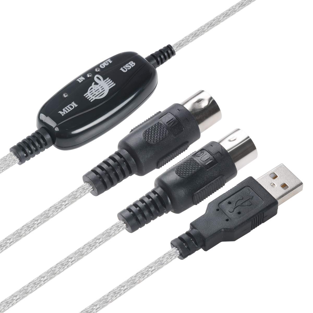USB to MIDI Converter Cable 2 in 1 PC to Music Synthesizer Studio Keyboard Interface Wire Controller Cable Adapter Cord 16 Channel Supports Windows Laptop