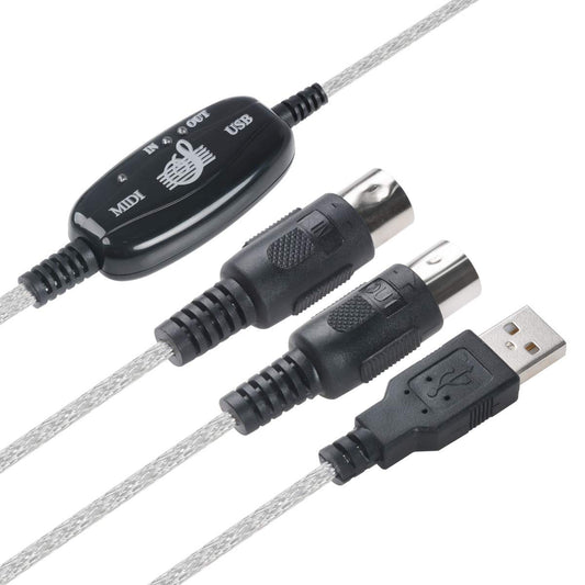 USB to MIDI Converter Cable 2 in 1 PC to Music Synthesizer Studio Keyboard Interface Wire Controller Cable Adapter Cord 16 Channel Supports Windows Laptop