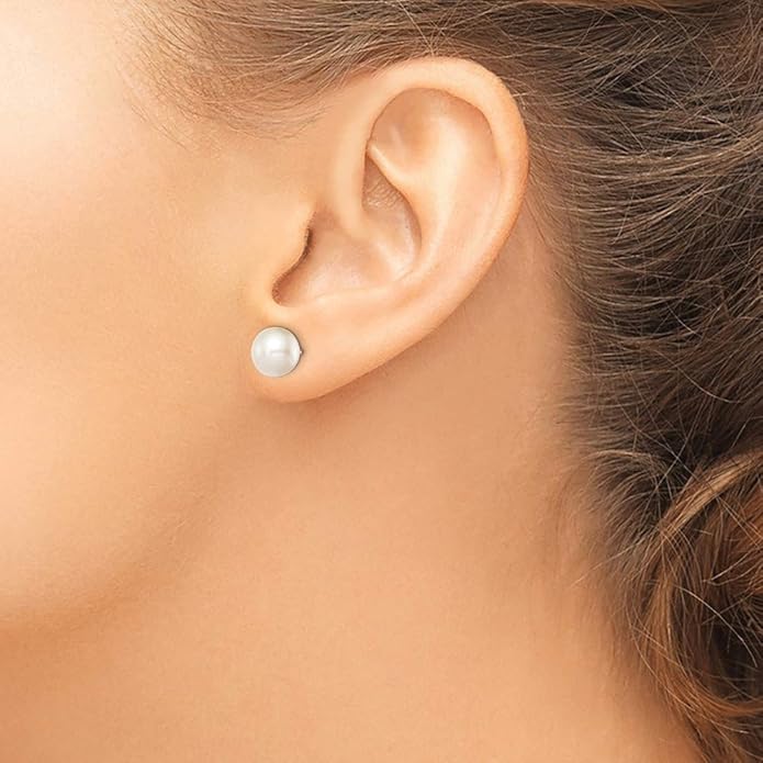 White Freshwater Pearl Stud Earrings 10mm for Women &amp; Girls – Elegant Fashion Jewelry