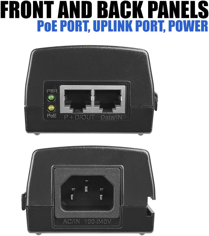 Gigabit 52V 30W PoE+ Injector IEEE 802.3at – Single Port Power over Ethernet Adapter for IP Cameras, Access Points & VoIP