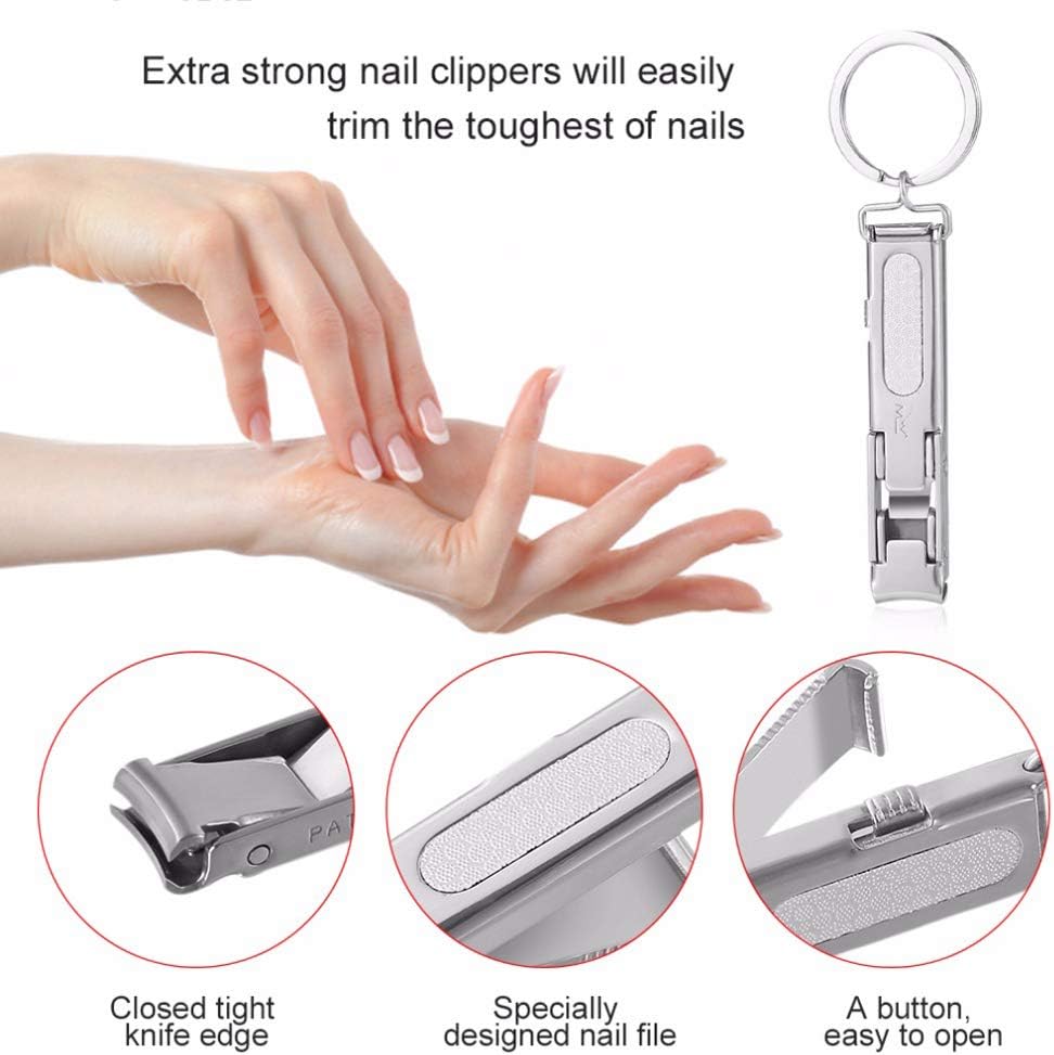 Stainless Steel Ultra-thin Foldable Hand Toe Nail Clippers Cutter With Keychain Nail Art Tool