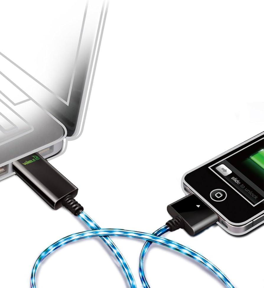 Dexim Visible Current Flow USB 30 Pin Data Cable White – Fast Charging &amp; Reliable Data Transfer for iPhone iPad iPod