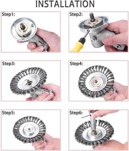 8 Inch Grass Trimmer Head Derusting & Weeding Wheel | Rust & Dust Removal Plate with Fixing Kit | Steel Wire Brush Cutter for Lawn Mower & Garden Tools