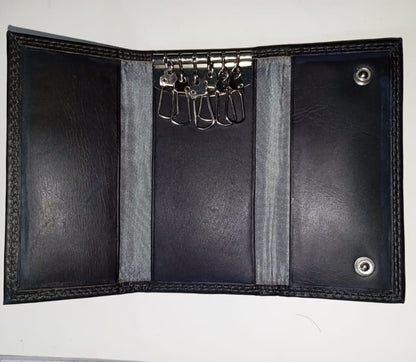 Premium Leather Key Holder Wallet with Key Ring – Compact Leather Key Case Organizer for Men & Women