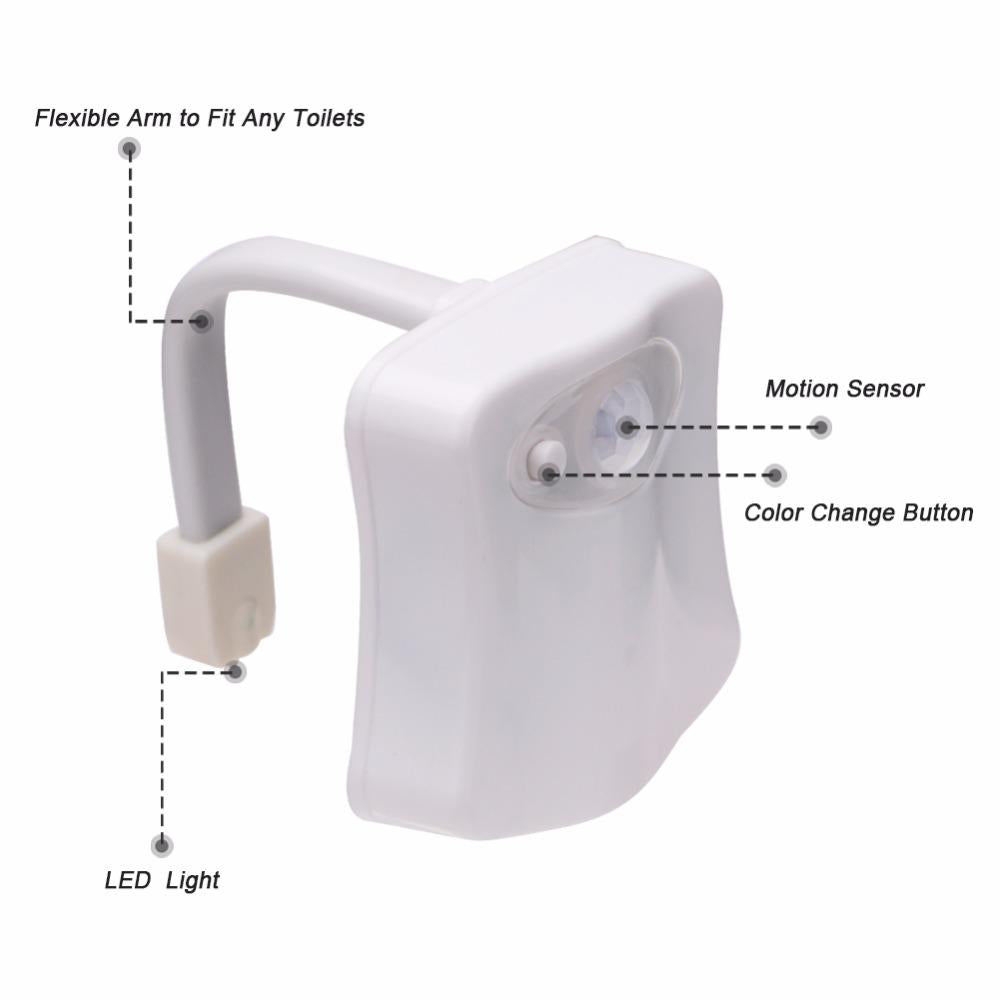 Motion Sensor Toilet Seat Night Light 8 Colors For Smart Home Toilet Bowl WC Toilet Light - White 1 Pcs