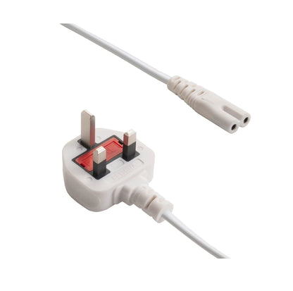 2 Pin Mains Cable IEC C7 UK Plug – 3 Meter White Power Cable for TV, Printer, Laptop Charger, PS4, PS5 & Xbox