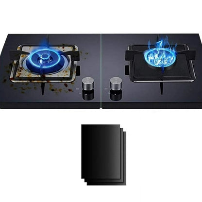 Gas Stove Hob Burner Liners Mat Covers Set of 3 - 100% Non-Stick Mats, Heavy Duty, Reusable Heat Resistant for Gas, Charcoal or Electric Kitchen chula Grills Range Protectors - Easy to Clean - 15.75 x 13-Inch, Black