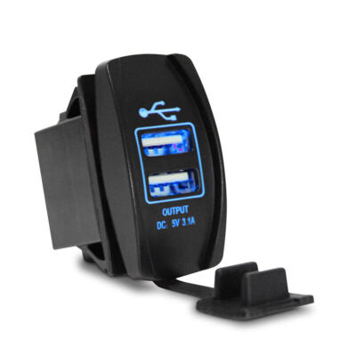 Dual USB Car Charger 3.1A Rocker Adapter Socket LED Digital Voltmeter for Rocker Marine Switch Panel on Boat RV Vehicle
