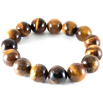 Lucky Brown and Black Tiger Eye Natural Stone Bracelet, Elastic with 8 mm Beads