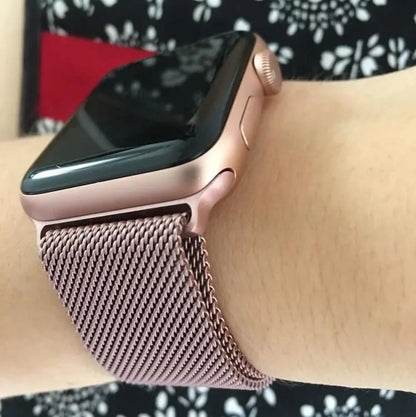 Rose Gold I Watch Band Magnetic Milanese Loop Stainless Steel Bracelet Strap Replacement Wrist Band for I Watch ( 38mm / 40mm / 41mm - Tea Pink)