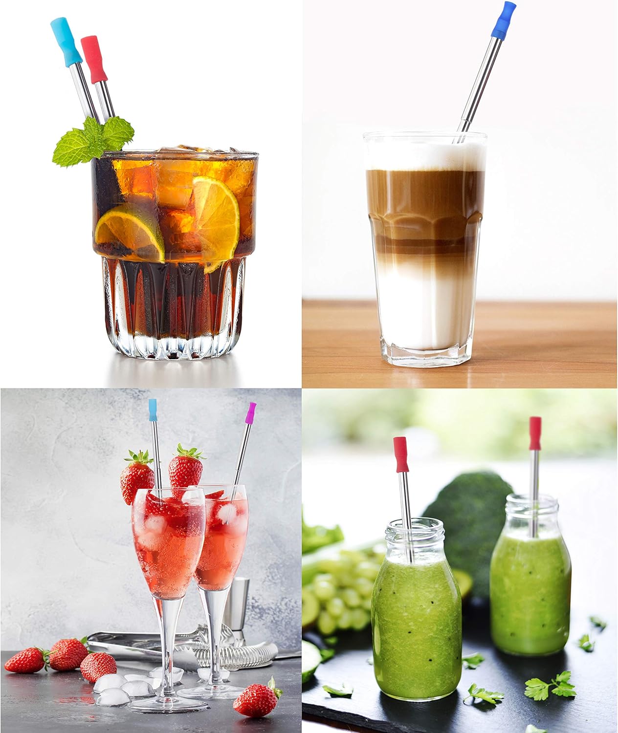 Stainless Steel Drinking Straws with Aluminum Case,Cleaning Brush,and Keychains